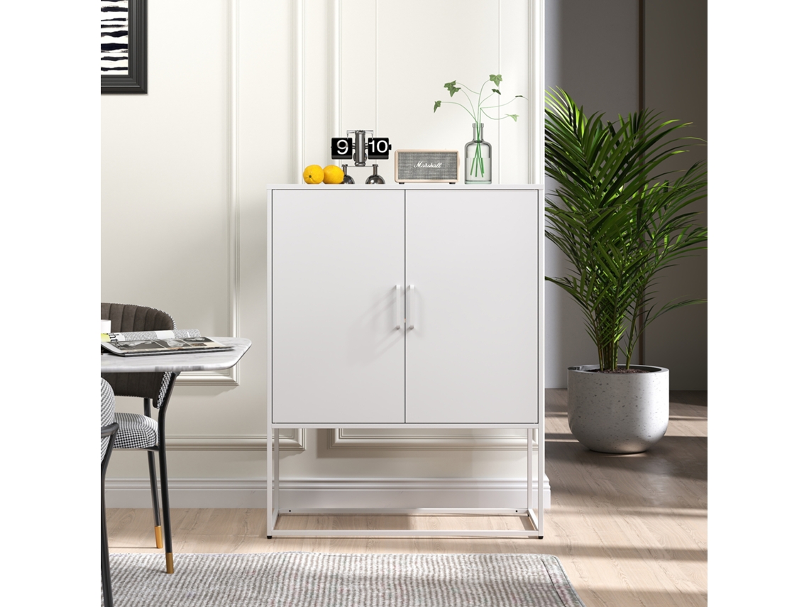 Aparador Metal Branco 85x40x109cm, 2 Prateleiras, Magnético.-xm