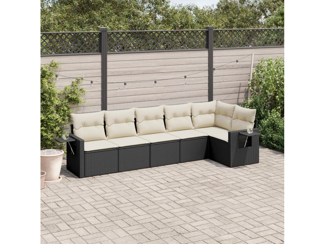 Vidaxl 6 Pcs Conjunto Sofás De Jardim C/ Almofadões Vime Pe Preto