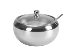 Colher de Açúcar Grande de 300ml em Aço Inoxidável com Tampa de Vidro e Colher para Temperos. MDUG