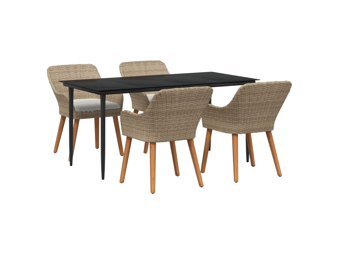 Vidaxl Conjunto De Jantar Para Jardim Com Almofada 5 Pcs Bege Vime Pe