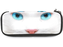 Estojo Grande Com Estampa De Gato Branco Olhos Azuis, Ideal Escola, Escritório, Adultos, Meninas E Meninos