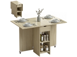 Mesa de Jantar Dobrável para 2 a 4 pessoas, com rodas, compartimento e gaveta, para espaços pequenos, natureza S/MARCA