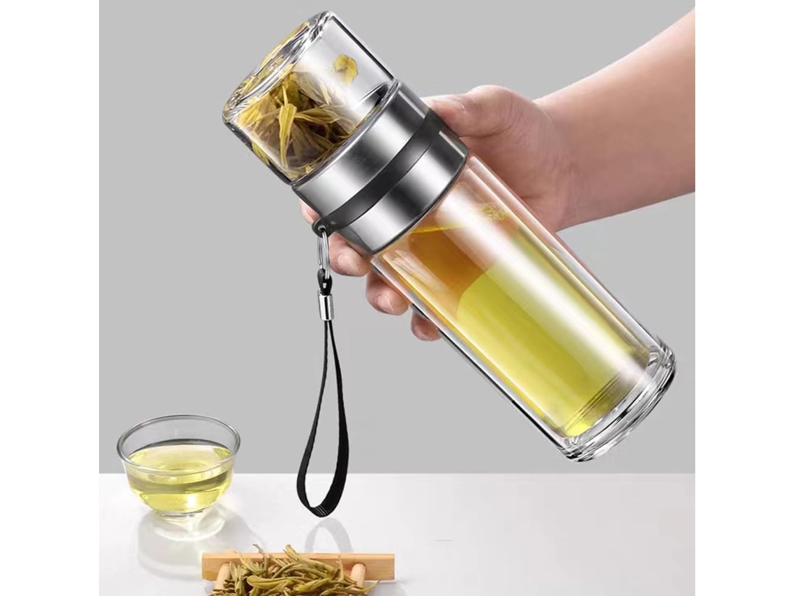 Garrafa De Água De Vidro De Parede Dupla De 14 Onças Para Chá E Caneca De Viagem Portátil Com Separação De Água E Infusor De Chá Brilvibera