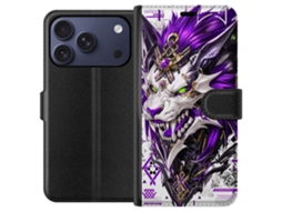 Capa Carteira Compatível Com Apple Iphone 17 Pro. Lobo Cibernético Detalhado Em Roxo E Neon Com Elementos Futuristas E Design De Cores Intensas.