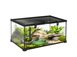 Terrário Réptil Vidro Tela Preto 50x30x25cm Fechadura Porta Alimentação Tartarugas Cobras Ge