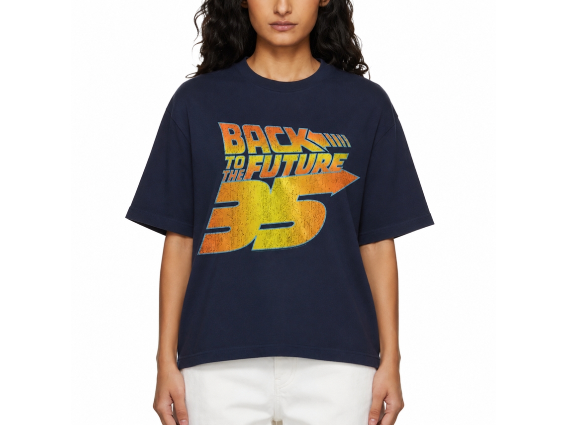 Rockinstone Back To The Future Movie 35th Distressed Navy Adult T-shirt Size:s