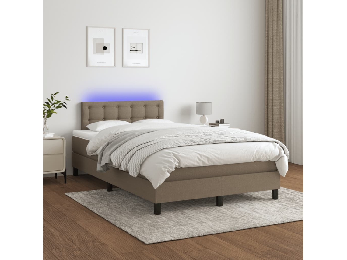 Vidaxl Cama Box Spring Colchão/led 120x200cm Tecido Cinza-acastanhado