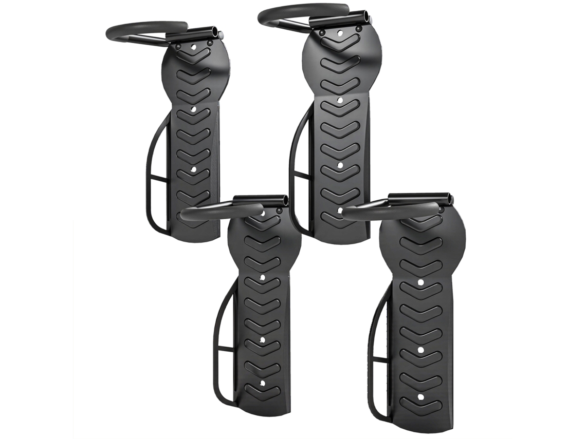 Conjunto De Suportes De Parede Para Bicicletas Com 4 Peças Gancho Dobrável 25,5x10,5x4 Cm Preto