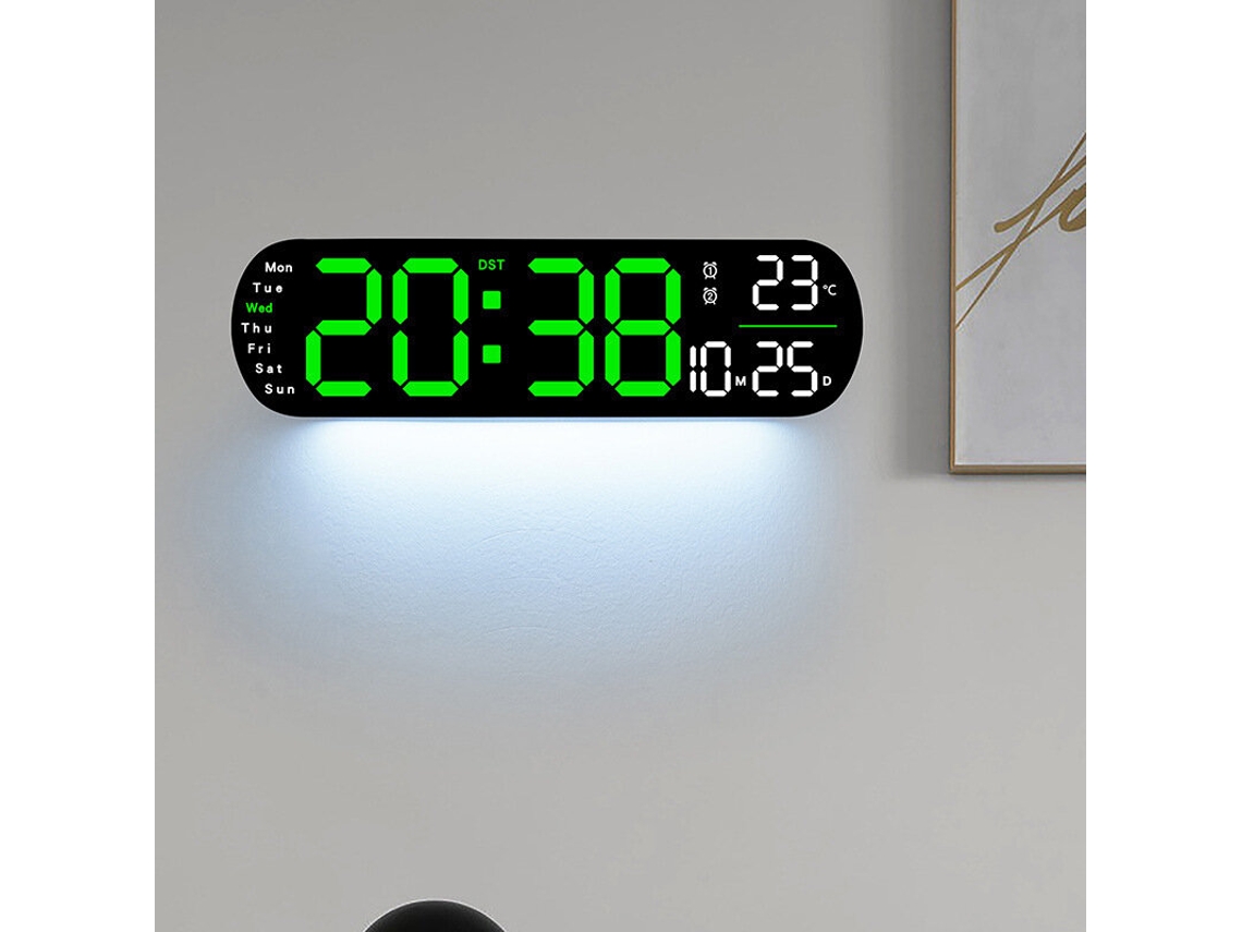 Laranja Relógio Parede Digital Led Luz Ambiente Controle Remoto Silencioso Temperatura Umidade Data Dia Semana Temporizador MDUG