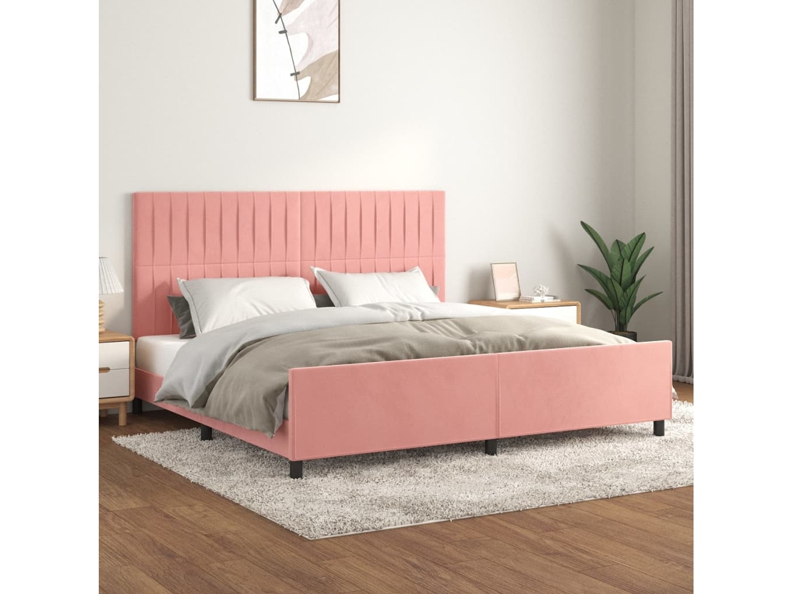 Vidaxl Estrutura De Cama C/ Cabeceira 200x200 Cm Veludo Rosa