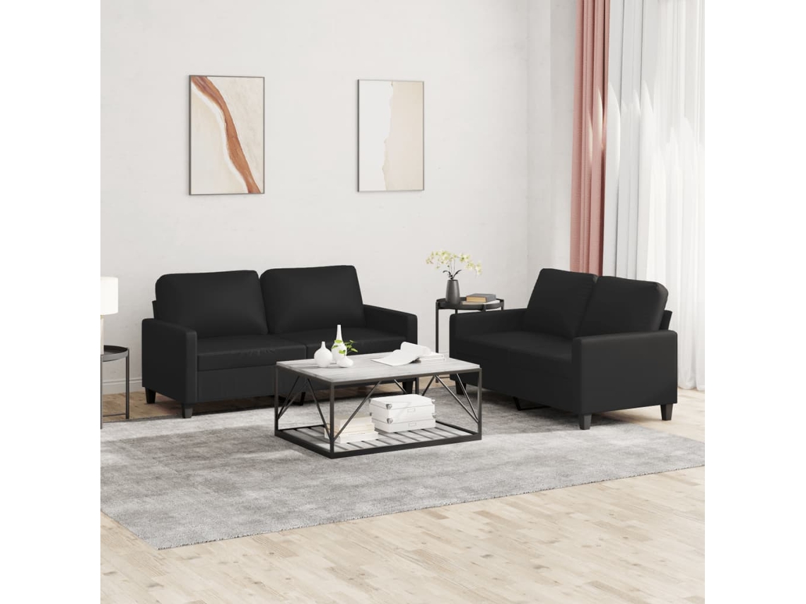 Vidaxl 2 Pcs Conjunto De Sofás Com Almofadões Couro Artificial Preto