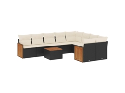Conjunto de 10 Sofás de Jardim com Almofadões Vime Pe Preto MAISON EXCLUSIVE