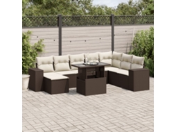 Vidaxl 9 Pcs Conjunto Sofás P/ Jardim C/ Almofadões Vime Pe Castanho