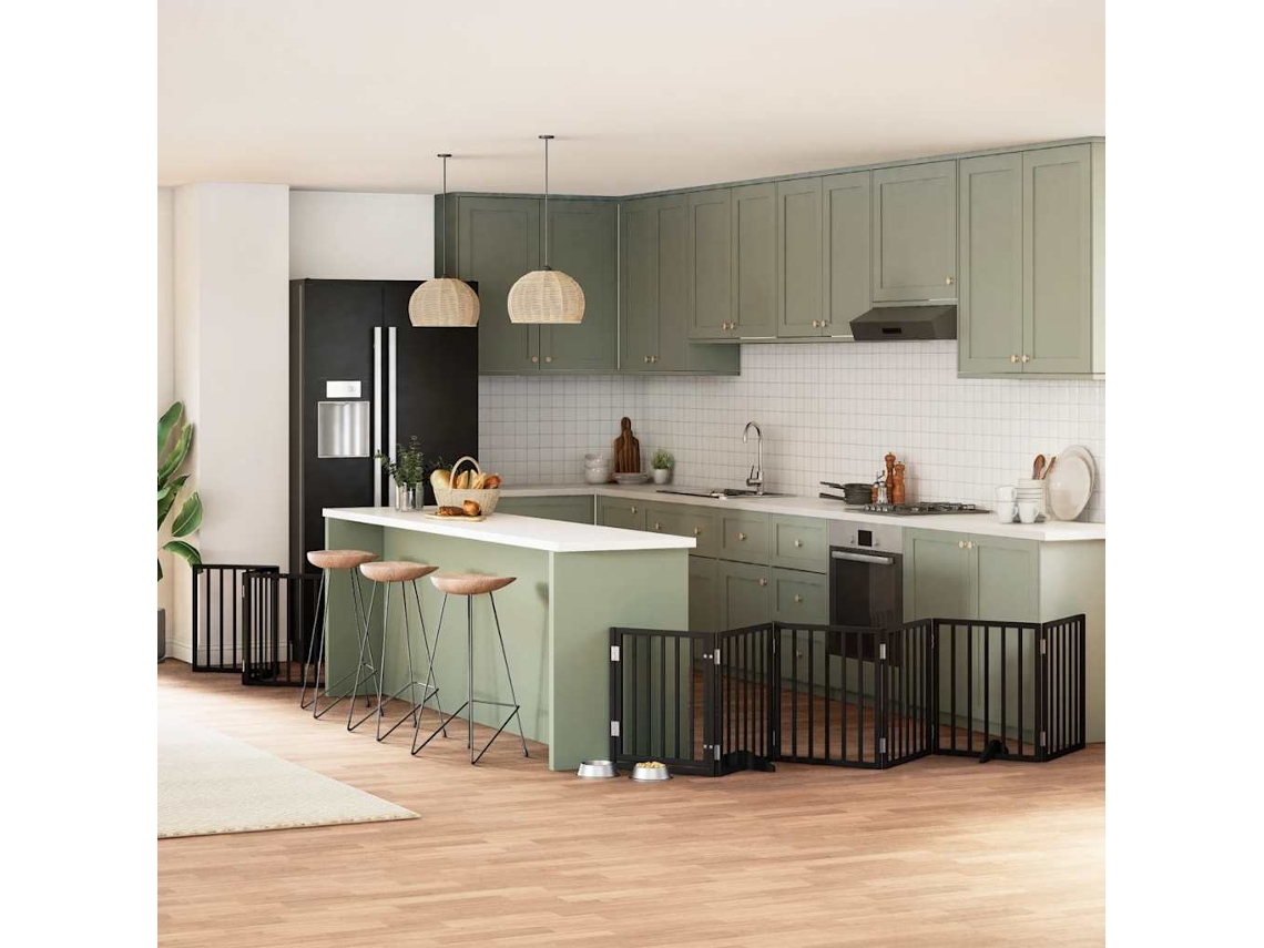Vidaxl Portão P/ Cães Com Porta Dobrável 9 Painéis 450 Cm Álamo Preto
