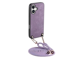 Capa Traseira De Couro Retrô Com Alça Ajustável Para Iphone 16 - Roxa