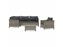 Conjunto de 6 Lounge de Jardim com Almofadões Vime Pe Cinzento MAISON EXCLUSIVE