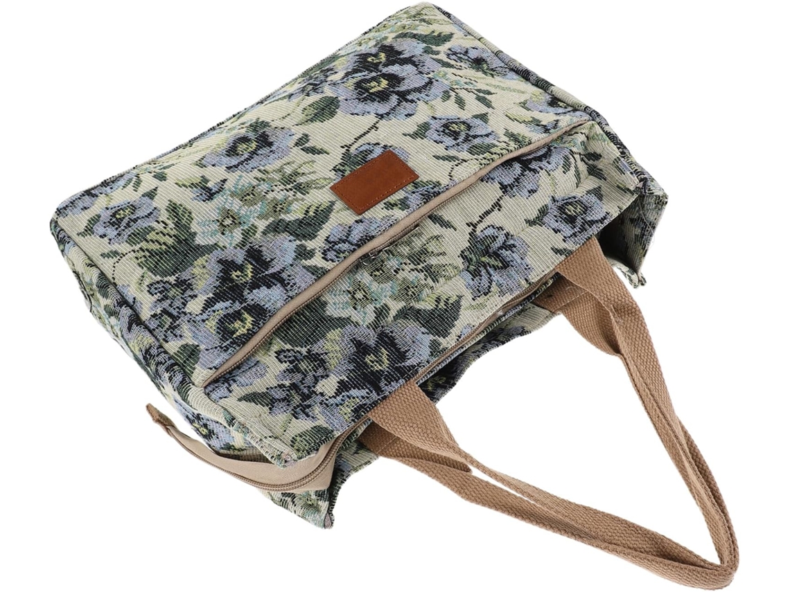 Sacola De Compras Grande Feminina Em Lona Com Estampa Floral E Fecho De Zíper.