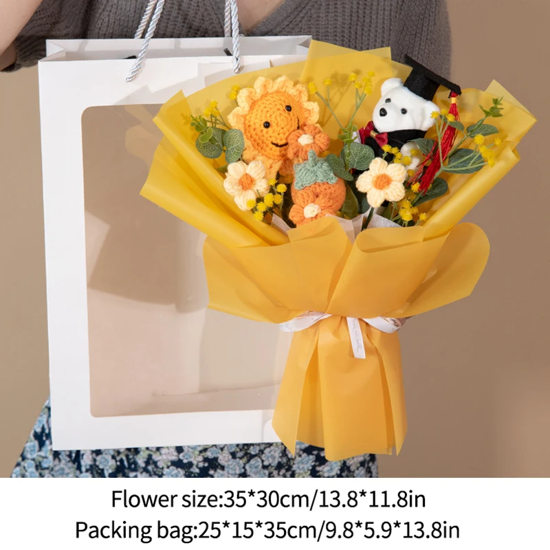 Buquês De Crochê, Buquês De Formatura, Flores Artificiais Trançadas, Presentes Decorativos