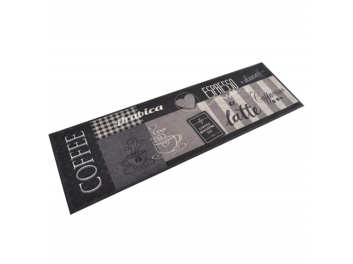 Vidaxl Tapete De Cozinha Lavável 45x150 Cm Veludo Padrão Café Preto