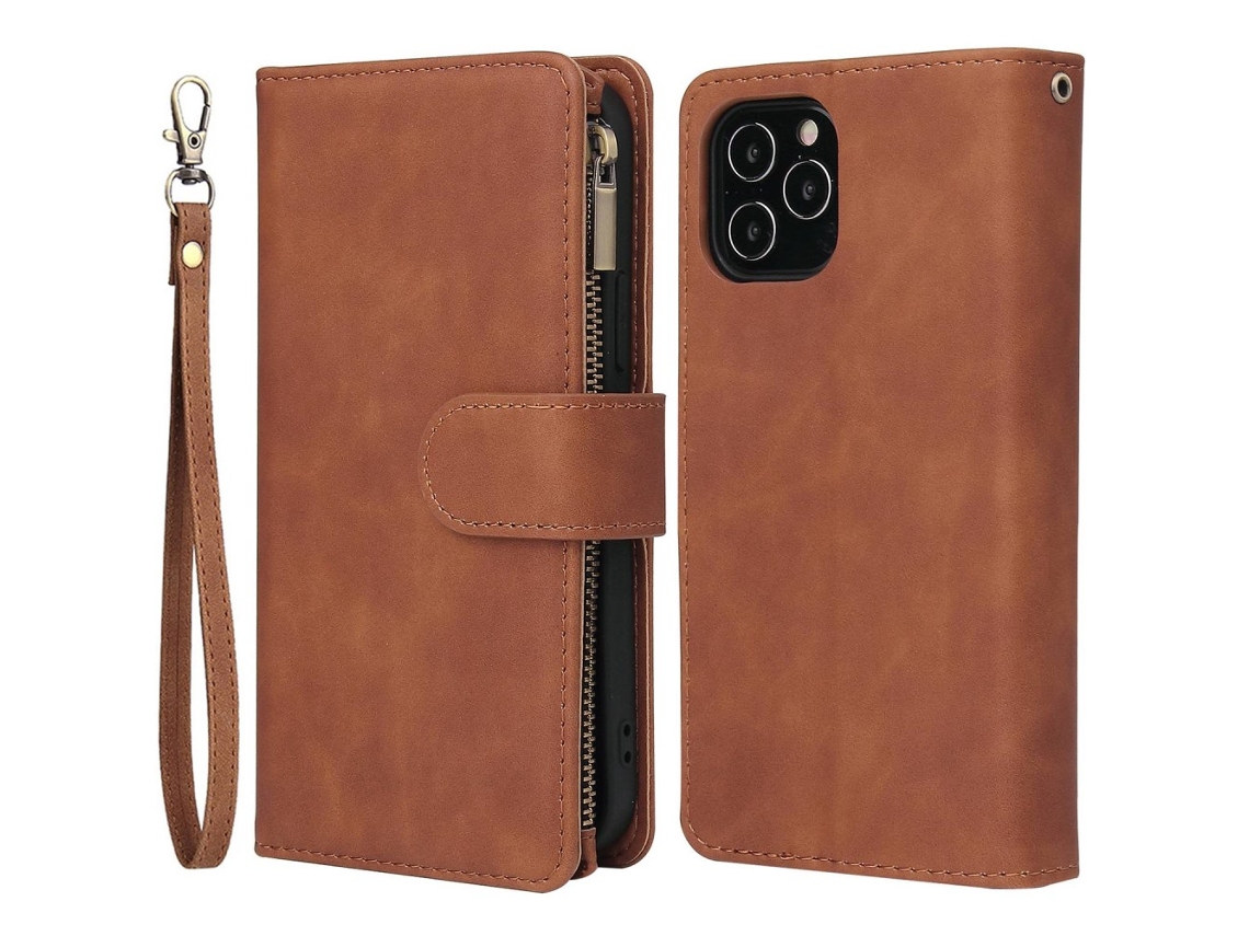 Capa Para Iphone 14 Pele Sintética Com Porta-cartões Castanho
