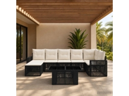 Vidaxl Conjunto De Sofá De Jardim 8 Unid. Preto E Branco Creme Vime Pe
