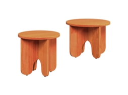 Conjunto 2 Mesa De Café Redonda Vidaxl Castanho Madeira De Pinho Maciça (39,5 X 39,5 X 30 Cm)