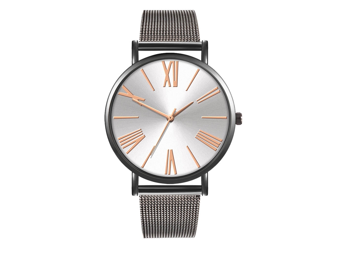 Reloj De Cuarzo De Pareja Con Correa De Malla, Dial Numeral Romano, Moda (blanco Negro)