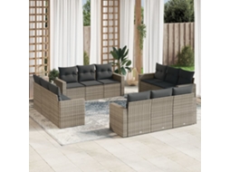 Vidaxl 12 Pcs Conjunto De Sofás Jardim C/ Almofadões Vime Pe Cinzento