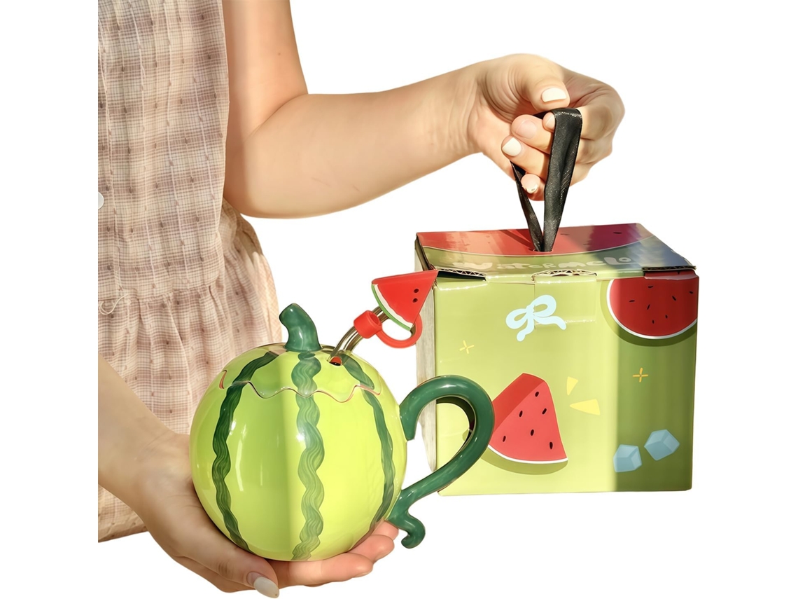 Caneca Criativa De Cerâmica Em Formato De Melancia Com Acessórios, De Café Original Para Surpreender