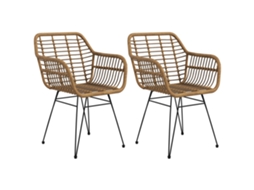 Conjunto de 2 cadeiras estilo boho, rattan PE, 56x60x79cm, cores natural e preta.
