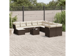 Vidaxl 12 Pcs Conjunto De Sofás Jardim Com Almofadões Vime Pe Castanho