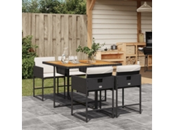 Vidaxl 5 Pcs Conjunto De Jantar P/ Jardim C/ Almofadões Vime Pe Preto
