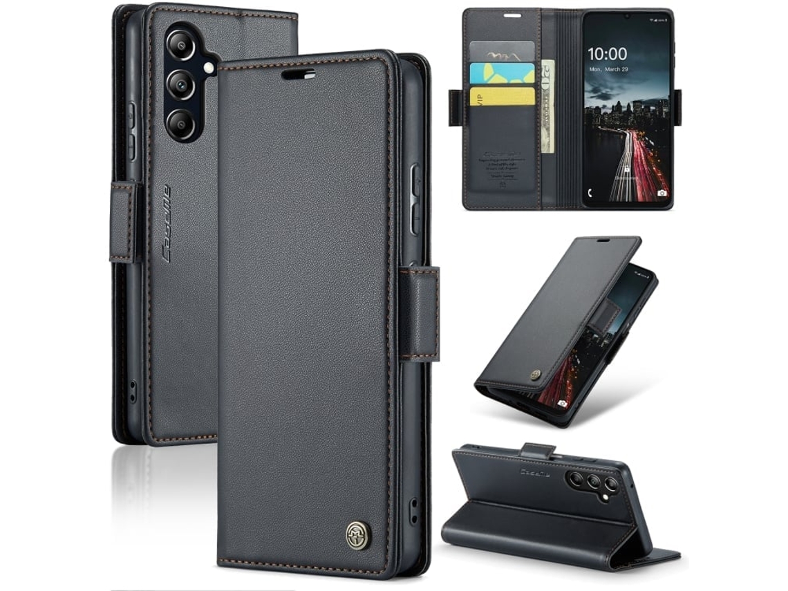 Capa Para Samsung Galaxy A16 5g De Couro Com Textura De Lichia E Fecho Borboleta Com Proteção E Sistema Rfid Antirroubo Preta