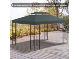 Cobertura Para Gazebo 4x3m Em Poliéster, Dois Níveis, Cinza Antracito, Com Tiras De Fixação E 10 Furos De Drenagem