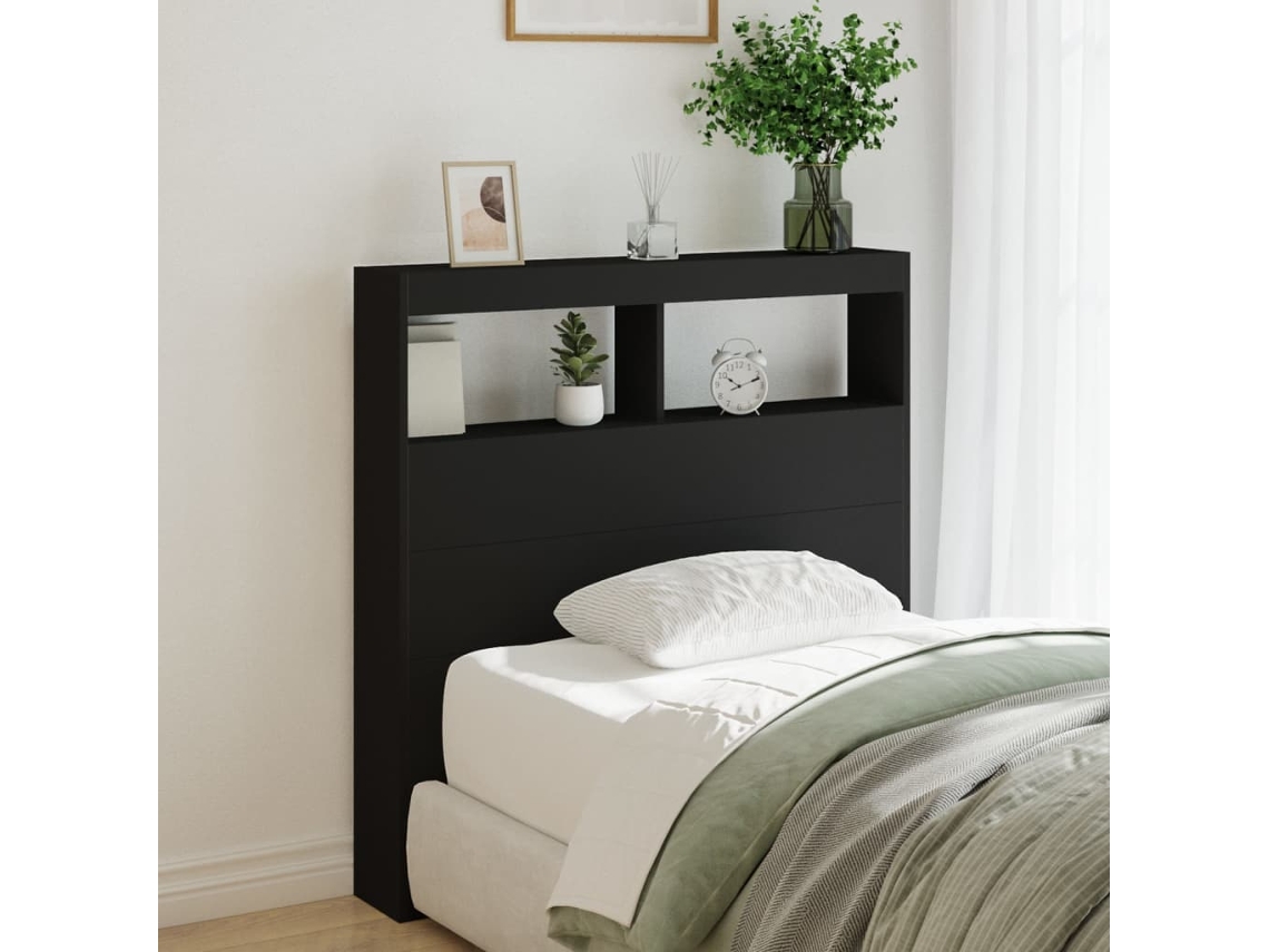 Vidaxl Armário De Cabeceira Com Luzes Led 100x17x102 Cm Preto