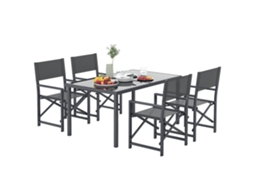 Conjunto De Jantar De 5 Peças, Em Aço, Para 4 Pessoas, Mesa De Jantar Com 4 Cadeiras Dobráveis, Mesa De Vidro, Cinza