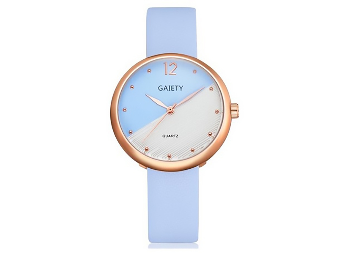 Relógio de Pulso Feminino Gaiety de Moda Bicolor Pulseira Pu Analógico Quartzo Azul Céu
