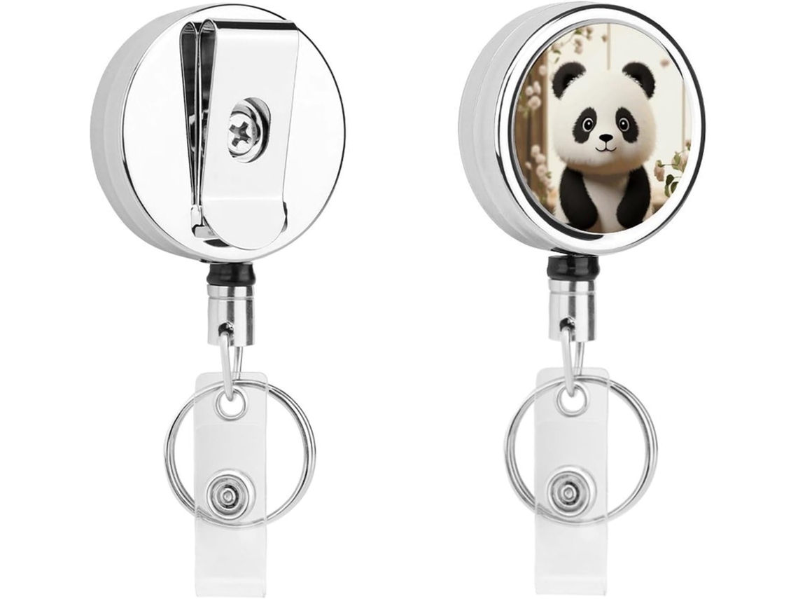 Porta Crachá Retrátil Com Mosquetão, Clipe Cinto E Argola Chaveiro Panda Branco Fofo Retráteis De Metal Resistentes