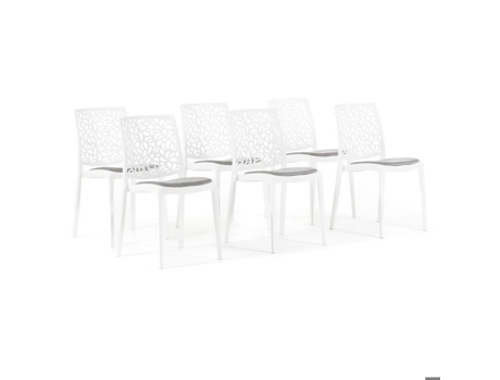 Conjunto De Cadeiras Anna Soft Empilháveis Polipropileno Almofada De Assento Branco Rattatan (6 Cadeiras)