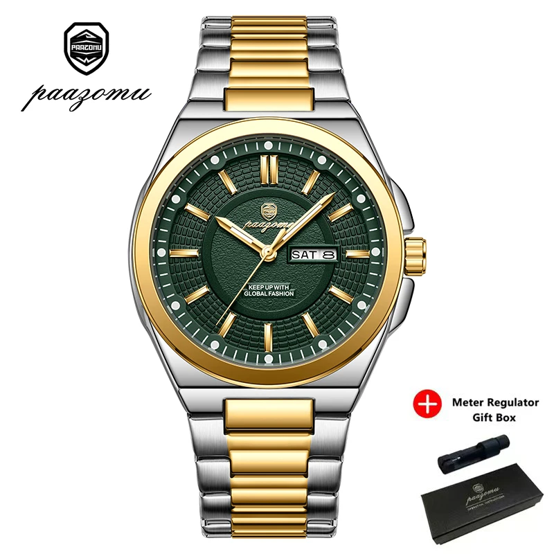 Relógio Militar Redondo (verde-dourado), À Prova D'água, Com Data E Dia Da Semana Luminescentes.