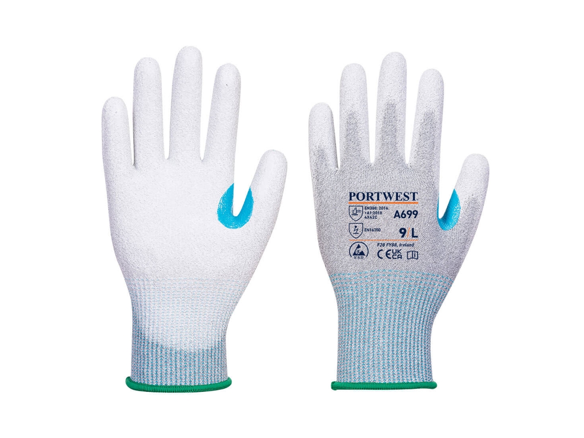 Luva Mr13 Esd Palm Pu - Pacote De 12 Cinza E Branco / S