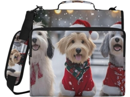 Pasta De 3 Argolas Com Estampa Cachorros Natal, Branca, À Prova D Água, Organizadora Laptop De 14 Polegadas, Ideal