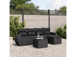 Vidaxl 6 Pcs Conjunto Sofás De Jardim C/ Almofadões Vime Pe Preto