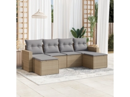 Vidaxl 6 Pcs Conjunto De Sofás P/ Jardim Com Almofadões Vime Pe Bege