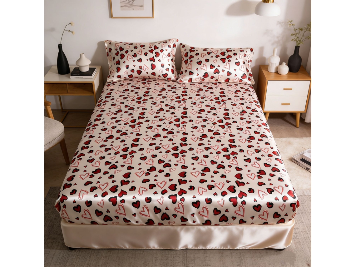 Conjunto De Lençóis Czhhmart, Tecido Fresco Em Seda Artificial 138x190+36cm Acompanha 2 Fronhas. Em Forma De Coração