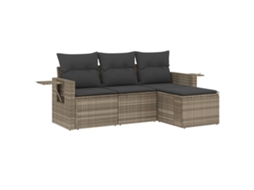 Conjunto 4 sofás jardim c/ almofadões VIDAXL vime PE cinzento-claro