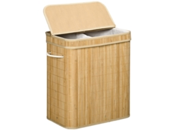 Cesto Dobrável de Bambu 90 L (com Bolsa Interna Removível e Tampa)