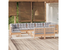Vidaxl 10pcs Conjunto Lounge De Jardim + Almofadões Cinza Pinho Maciço