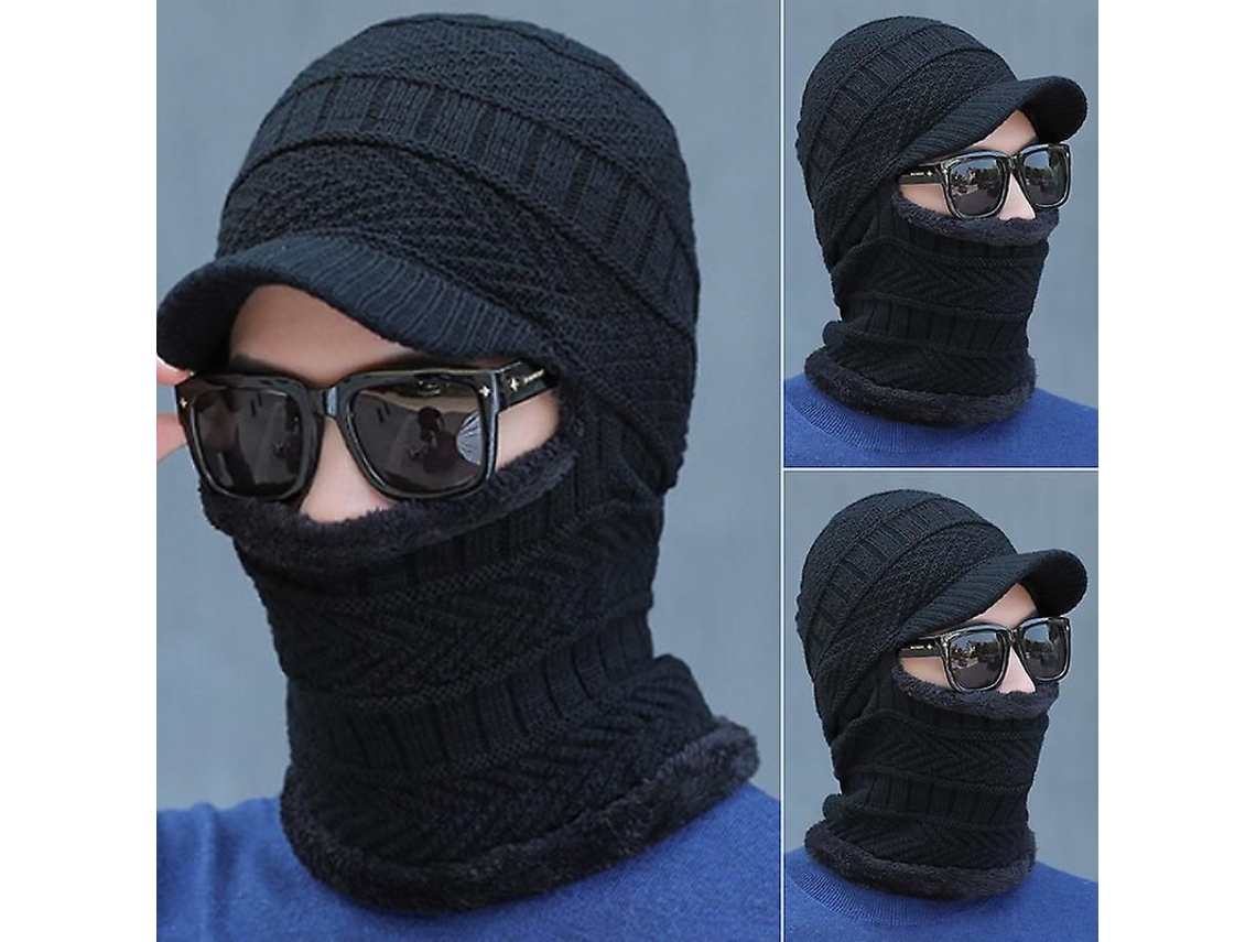 Cachecol, gorro e máscara de esqui masculinos de lã tricotada, tamanho único, modelo 2026.