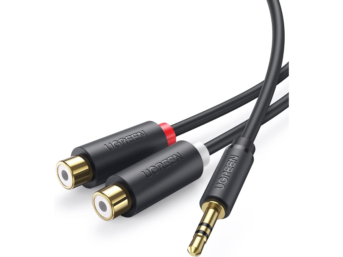 Cabo de áudio estéreo RCA de 3,5 mm macho para 2 RCA fêmea de 20 cm | Compatível com TV, PC, smartphone, amplificador, sistema Hi-Fi e soundbar